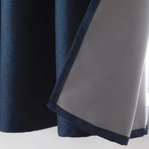 Rideau court occultant à œillets en chambray uni - Bleu