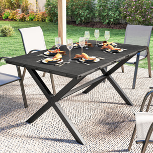 Mesa de Comedor de Jardín Rectangular, Mesa de Terraza Exterior 150x90x74 cm, con Encimera de HDPE de Listones y Estructura Metálica, para 6 Personas, Carga 50 kg, para Patio, Balcón, Negro