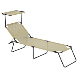 Lettini Pieghevoli Tettuccio Regolabile Schienale Reclinabile Struttura Metallo Nero Sdraio Prendisole Spiaggia Mare Giardino Piscina Beige