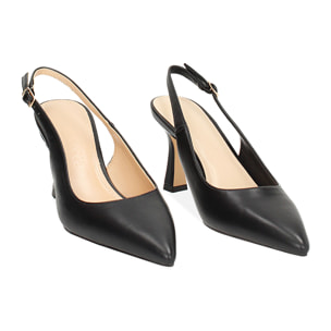 Décolleté slingback donna nere, tacco 8 cm