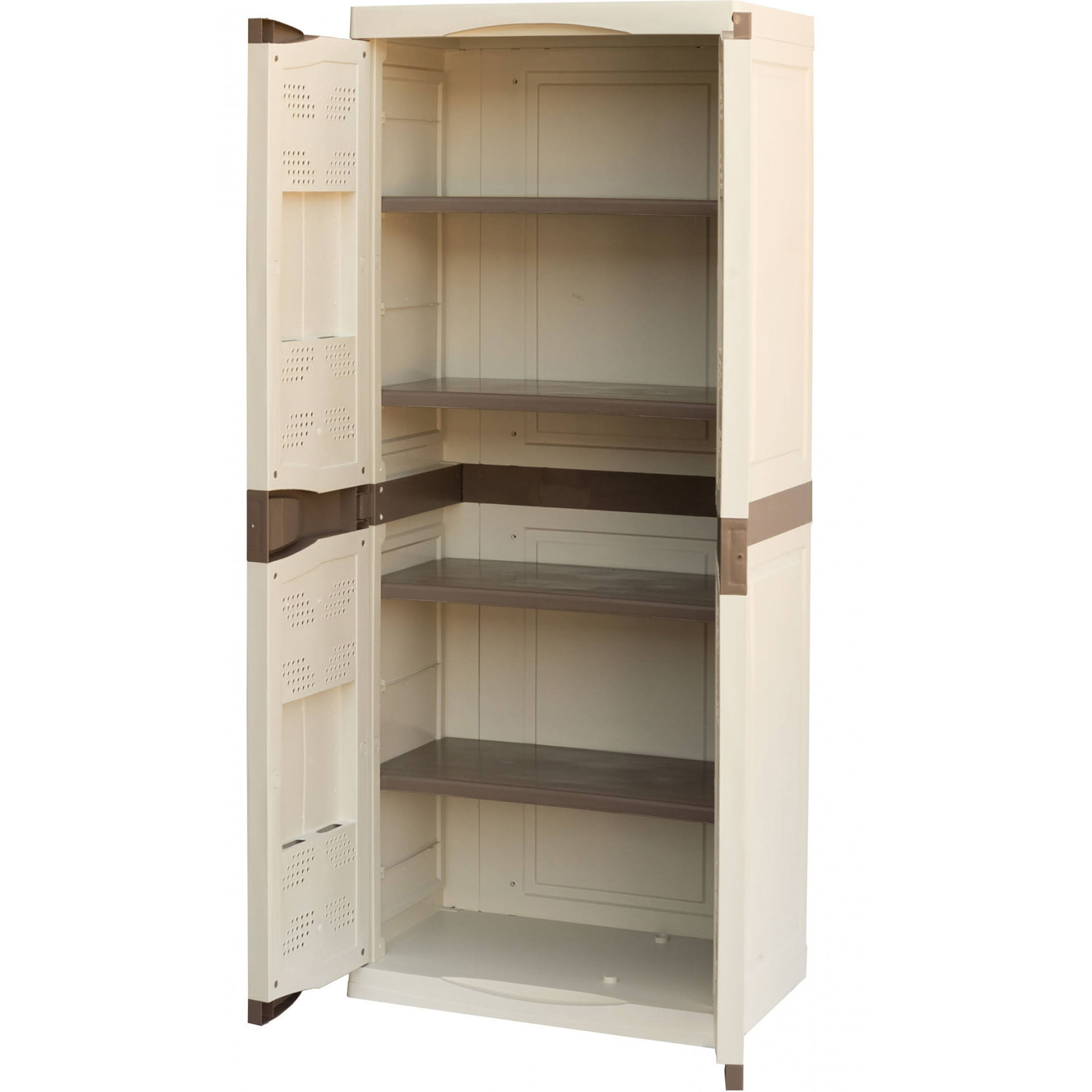 Armadio multiuso da esterno o interno, Mobile a 1 anta e 4 ripiani in polipropilene, 100% Made in Italy, cm 70x47h178, colore Beige