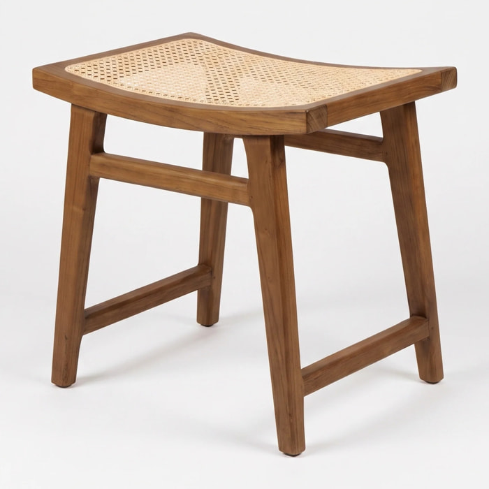 Tabouret en bois de teck et cannage en rotin 47 cm - Jacques