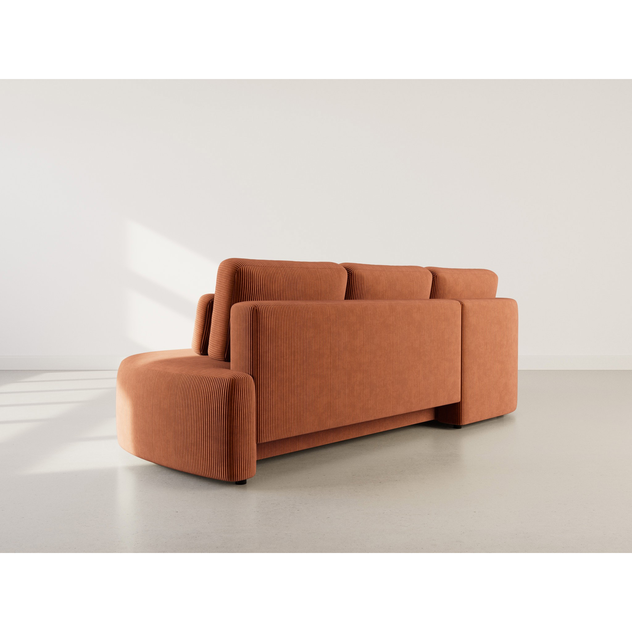 Mahina - canapé d'angle gauche 4 places convertible avec coffre en velours côtelé - Terracotta