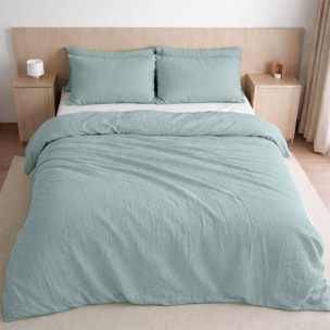 Housse de couette 100% gaze de coton lavé bleu givrée