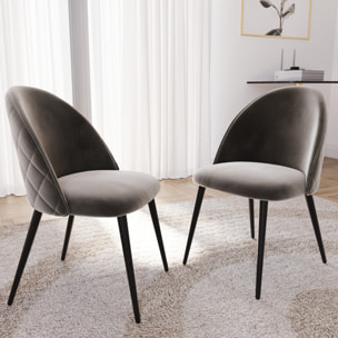 Set di 4 Sedie Imbottite Da Pranzo In Velluto Sedia Gambe In Metallo Nero Schienale Soggiorno Salotto Camera 43 x 47.5 x 80 Cm (Grigio)