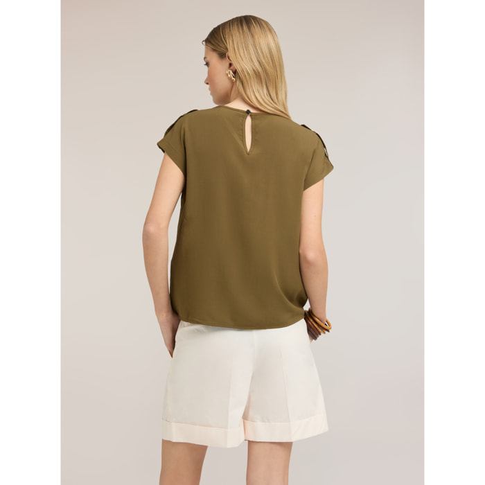 Motivi - Blusa in viscosa con tasche - Verde militare