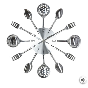 Horloge "Ustensiles" en métal argent D38cm