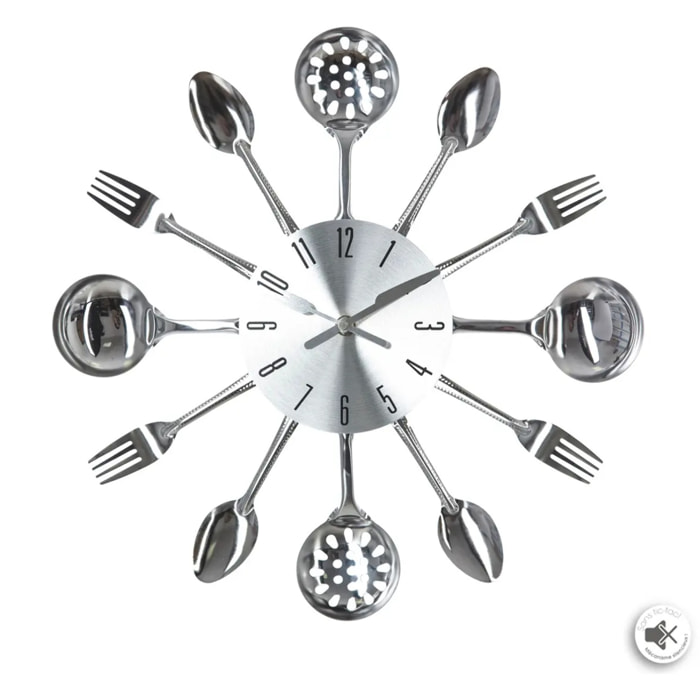 Horloge "Ustensiles" en métal argent D38cm