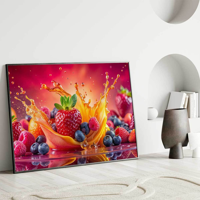 Affiche encadrée fruits éclaboussés sur fond noir Affiche + cadre en métal - Noir