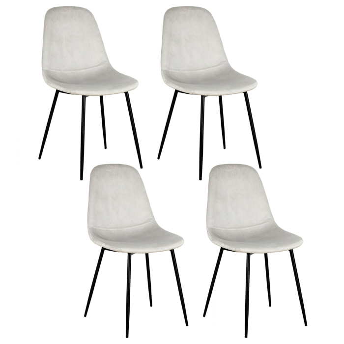 Chaise Velours Cotele Giulia Gris Clair - Lot De 4