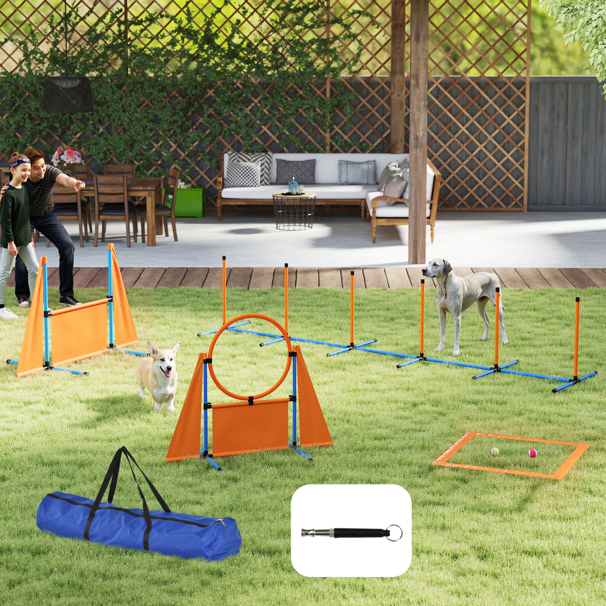 Set de Entrenamiento de Agilidad para Perros de 6 Piezas Juego de Agilidad para Perros con Piquetes para Slalom Zona de Reposo Valla Anillo de Salto y Pelotas Naranja