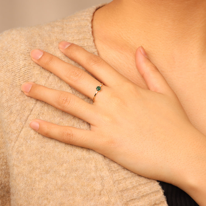 Anello Solitario in Argento 925 placcato Oro Giallo 18Kt con Cubic Zirconia