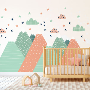 Stickers muraux enfants - Décoration chambre bébé - Autocollant Sticker mural géant enfant montagnes scandinaves RODIKA