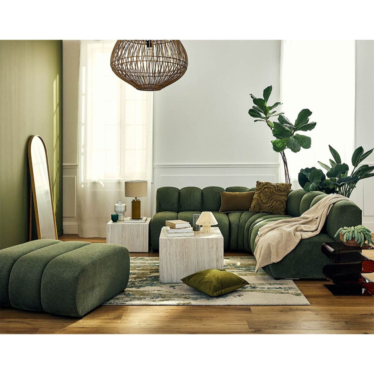 Debbie - canapé modulable d'angle réversible 4 places en tissu texturé - Vert