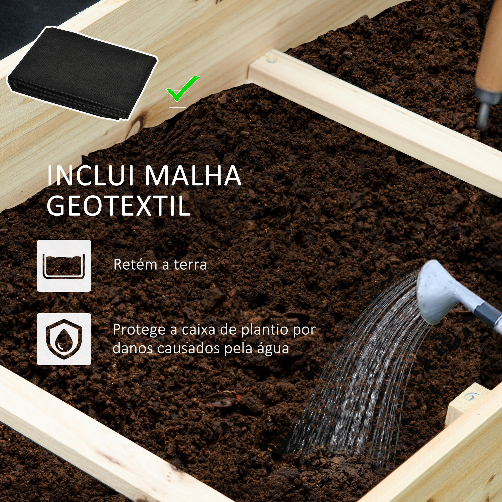 Jardinera de Madera de 3 Niveles Escaleras de Huerto Urbano con Tela Geotextil para Cultivos Plantas Flores para Jardín Terraza Exterior 117x100x54 cm Natural