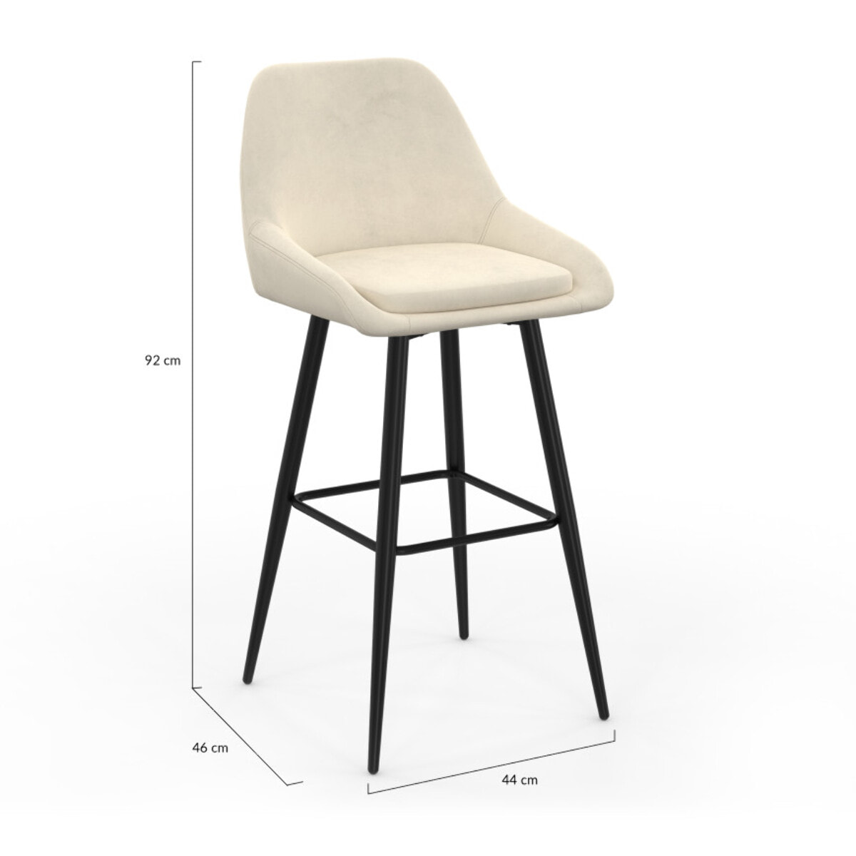 Tabourets de bar Olivia assise velours et pieds métal - Crème