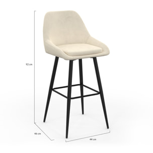 Tabourets de bar Olivia assise velours et pieds métal - Crème