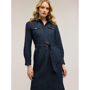 Motivi - Vestido camisero de denim con cinturón - Azul
