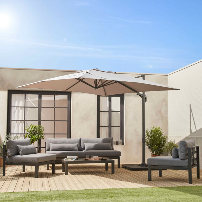 Parasol déporté carré 3x3m + lot de 4 dalles à lester 50x50cm FALGOS + BASE 50