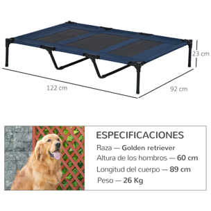 Cama Elevada para Perros Gatos Portátil Cama para Mascotas con Zona de Malla Transpirable y Tela Oxford Marco de Acero para Interior Exterior 122x92x23 cm Azul