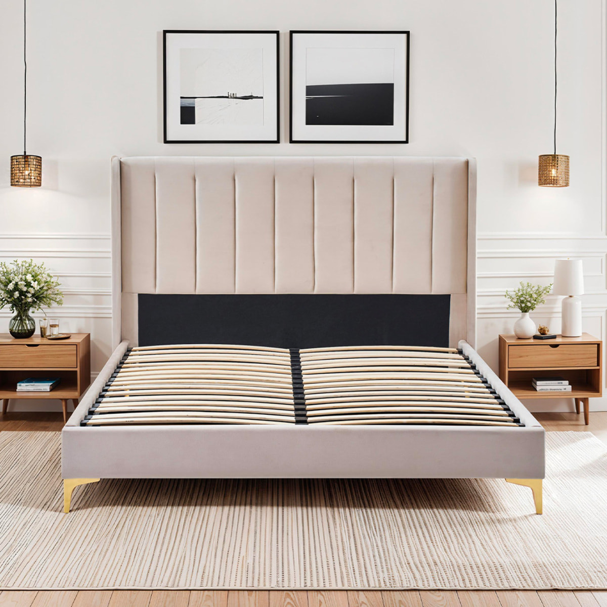 Sommier avec tête de lit Lavezzi | Coloris Beige