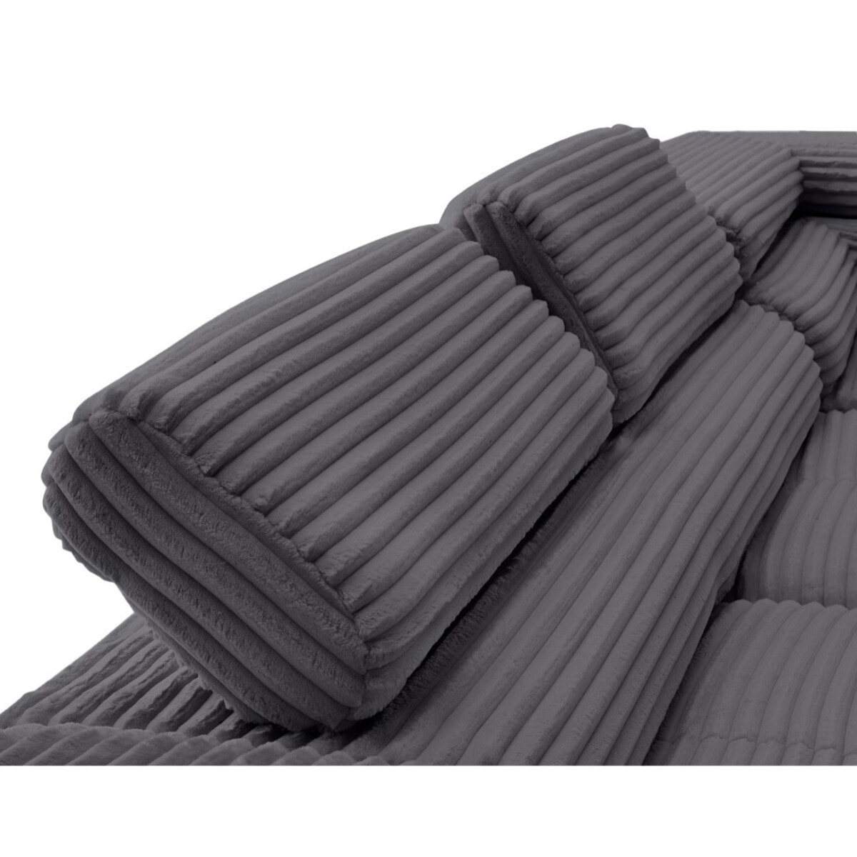 Zaria - canapé d'angle droit 5 places convertible avec coffre et têtières en velours côtelé grosses côtes - Gris