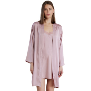 Completo due pezzi donna in raso con camicia da notte e vestaglia manica lunga articolo pleasure Noidinotte