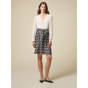 Oltre - Dress with patterned skirt - Blanco