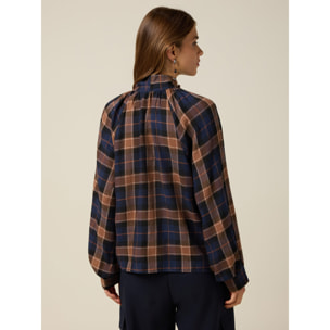 Oltre - Blusa check con fiocco - Marrone