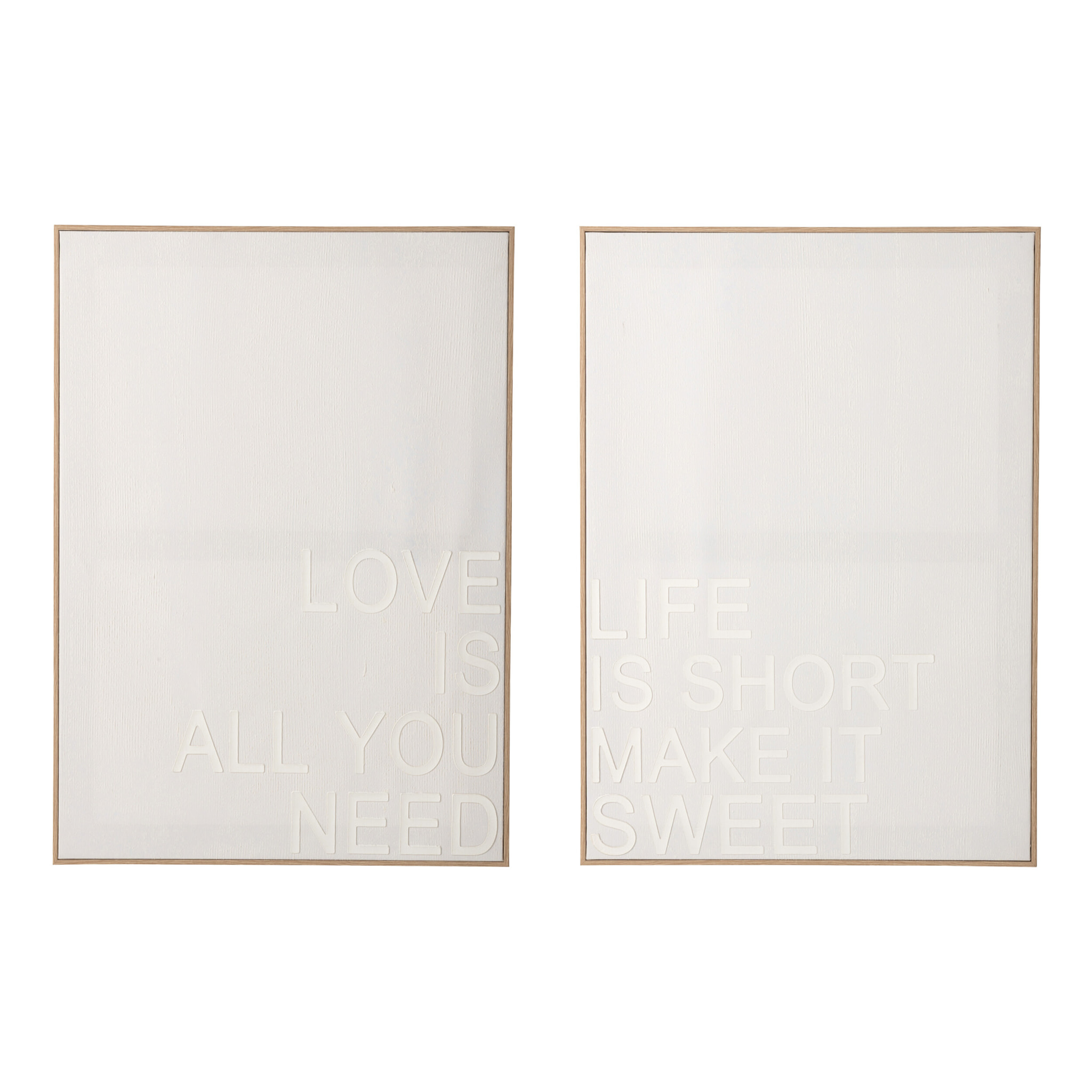 J-Line Tableau de Citations Love/Life - toile - blanc/cassé/naurel - 2 pièces