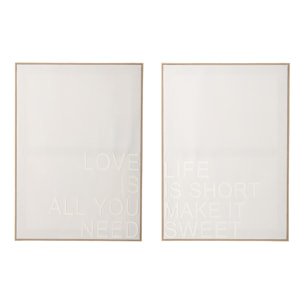 J-Line Tableau de Citations Love/Life - toile - blanc/cassé/naurel - 2 pièces