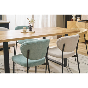 Chaises en tissu effet velours texturé vert céladon et métal noir (lot de 2) BREKA