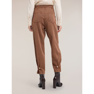 Motivi - Pantaloni carrot in drill washed - Marrone