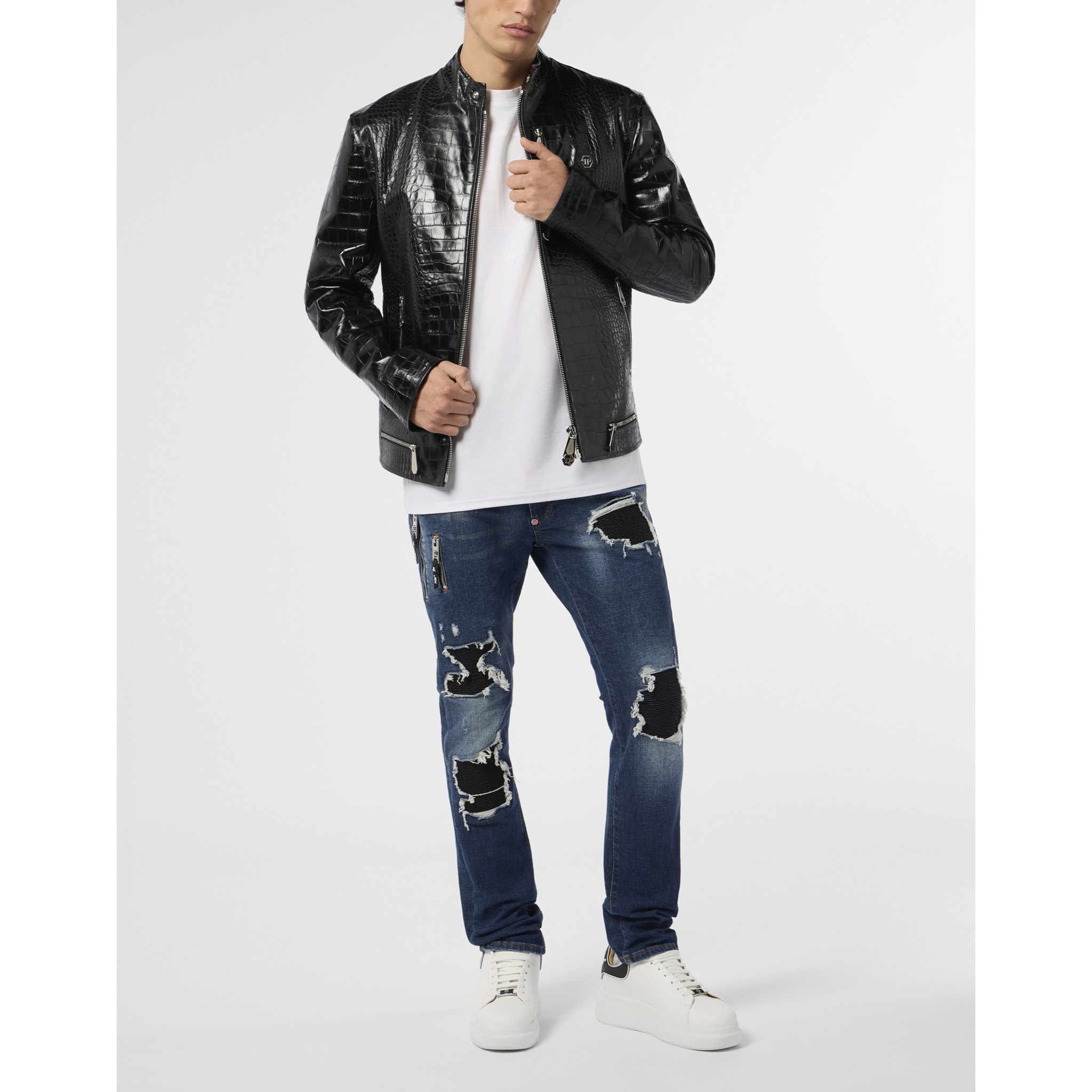 PHILIPP PLEIN Leather Moto Jacket Cocco