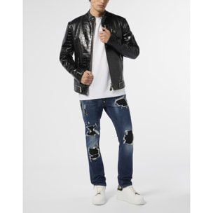 PHILIPP PLEIN Leather Moto Jacket Cocco