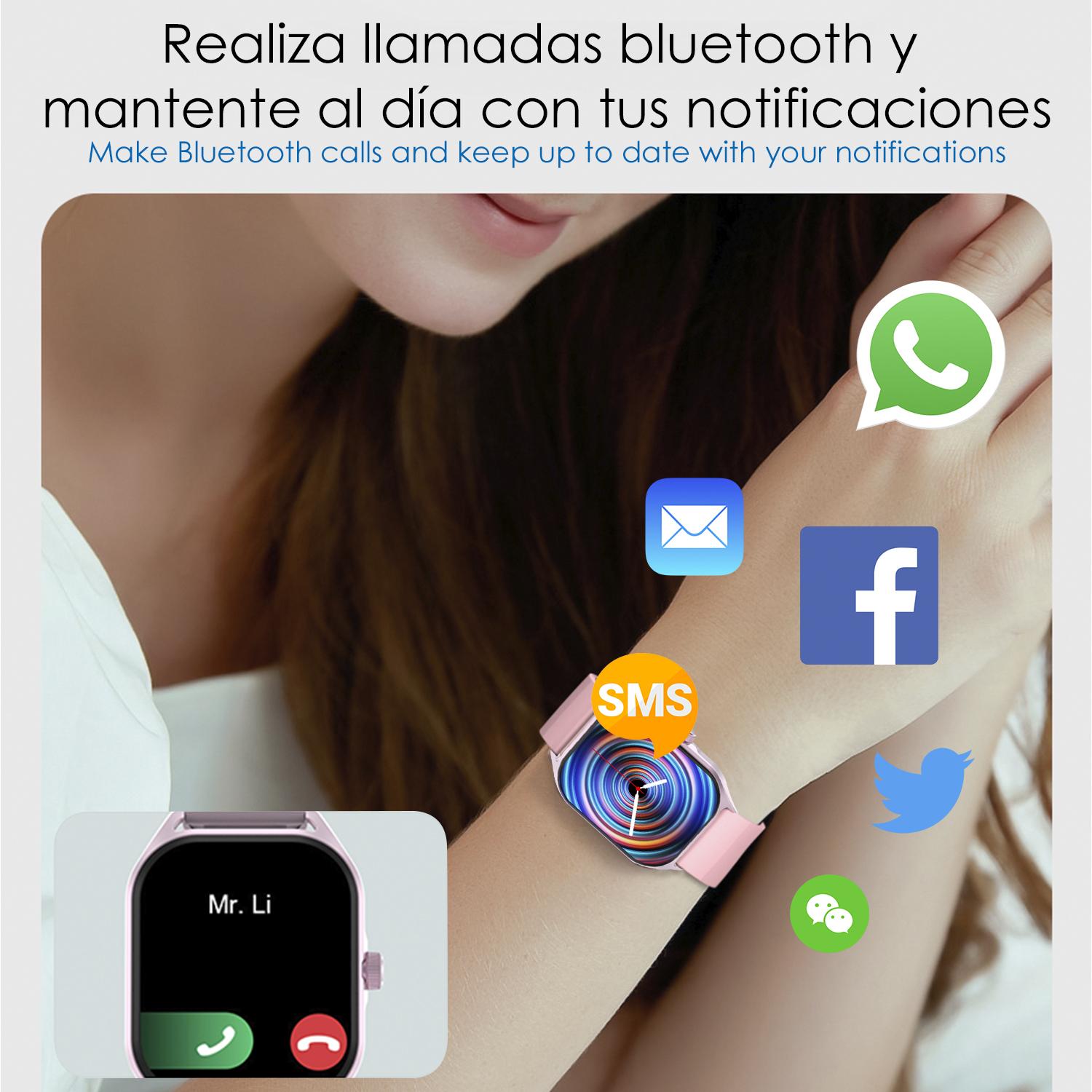 DAM Smartwatch DT99 con pantalla AMOLED de 2,04''. Monitor de salud, +150 modos deportivos, notificaciones, acceso asistente de voz. 4,5x1x5,5 Cm. Color: Blanco Roto