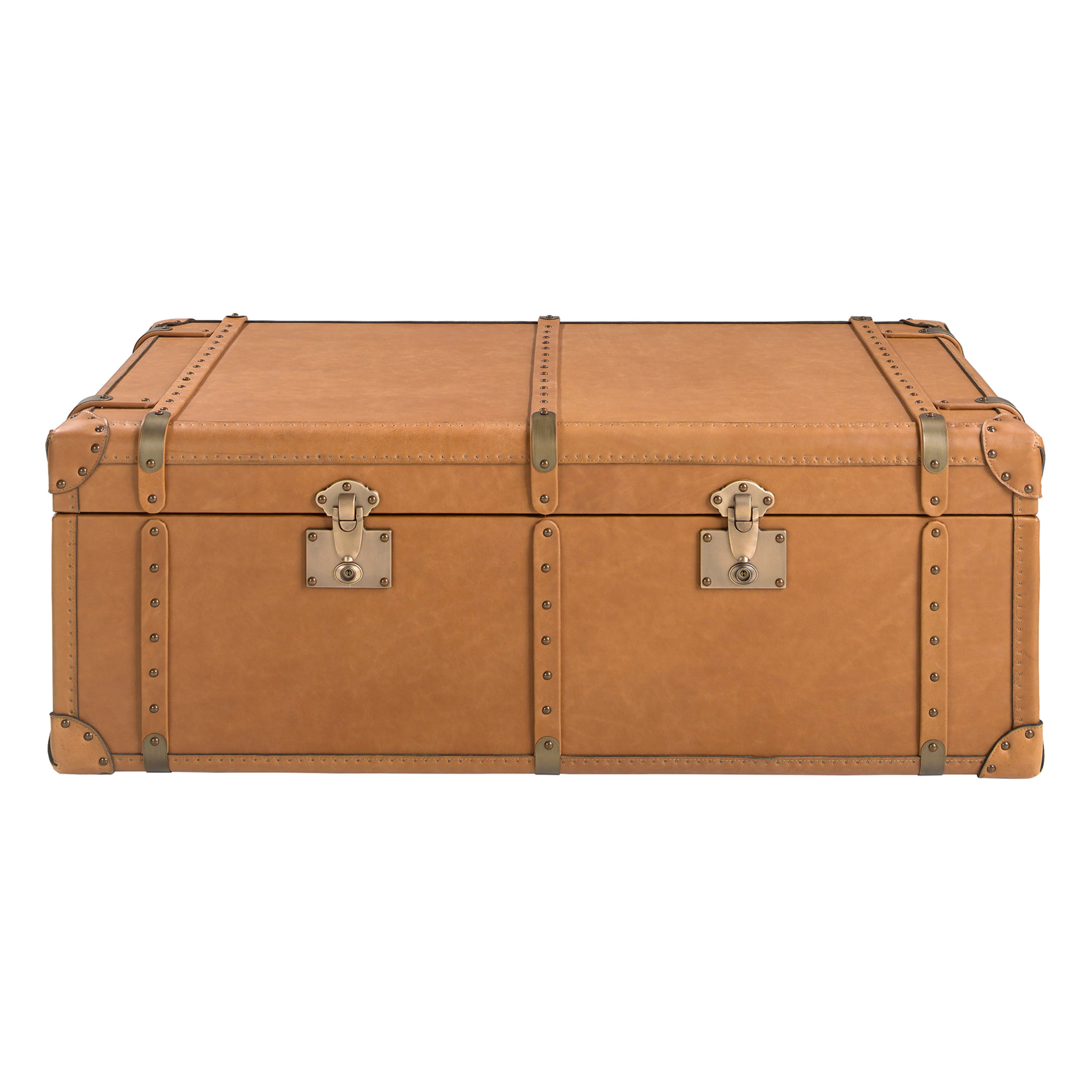 Baúl Angel Cerdá con estructura de madera MDF tapizada en piel de origen vacuno en marrón 126x74x46cm