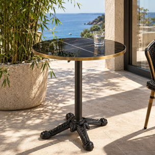 ICARE - Ensemble n°1: table bistrot D70cm pliable en céramique marbré noir