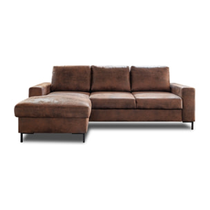 Lilly - Canapé d'angle gauche - 4 places - convertible avec coffre - en microfibre - Marron
