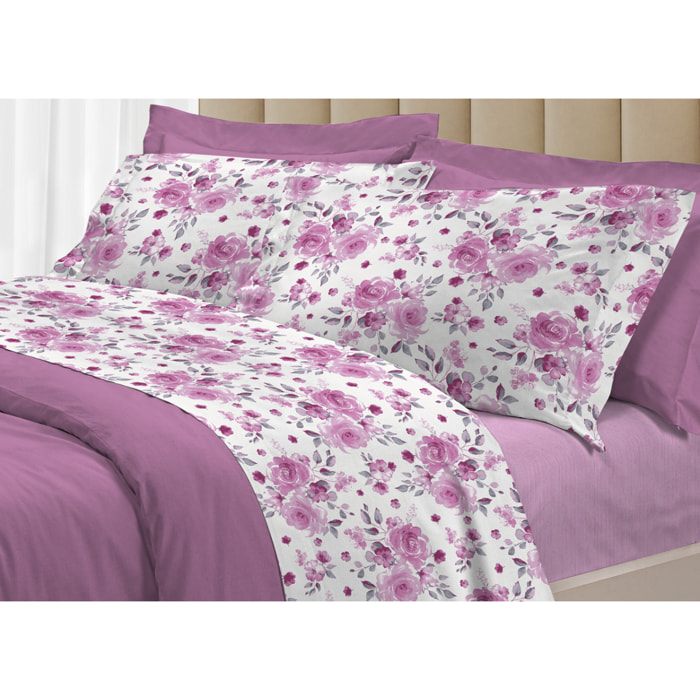 Completo Lenzuola 100% Cotone Linea 3027 Rosa Rosa