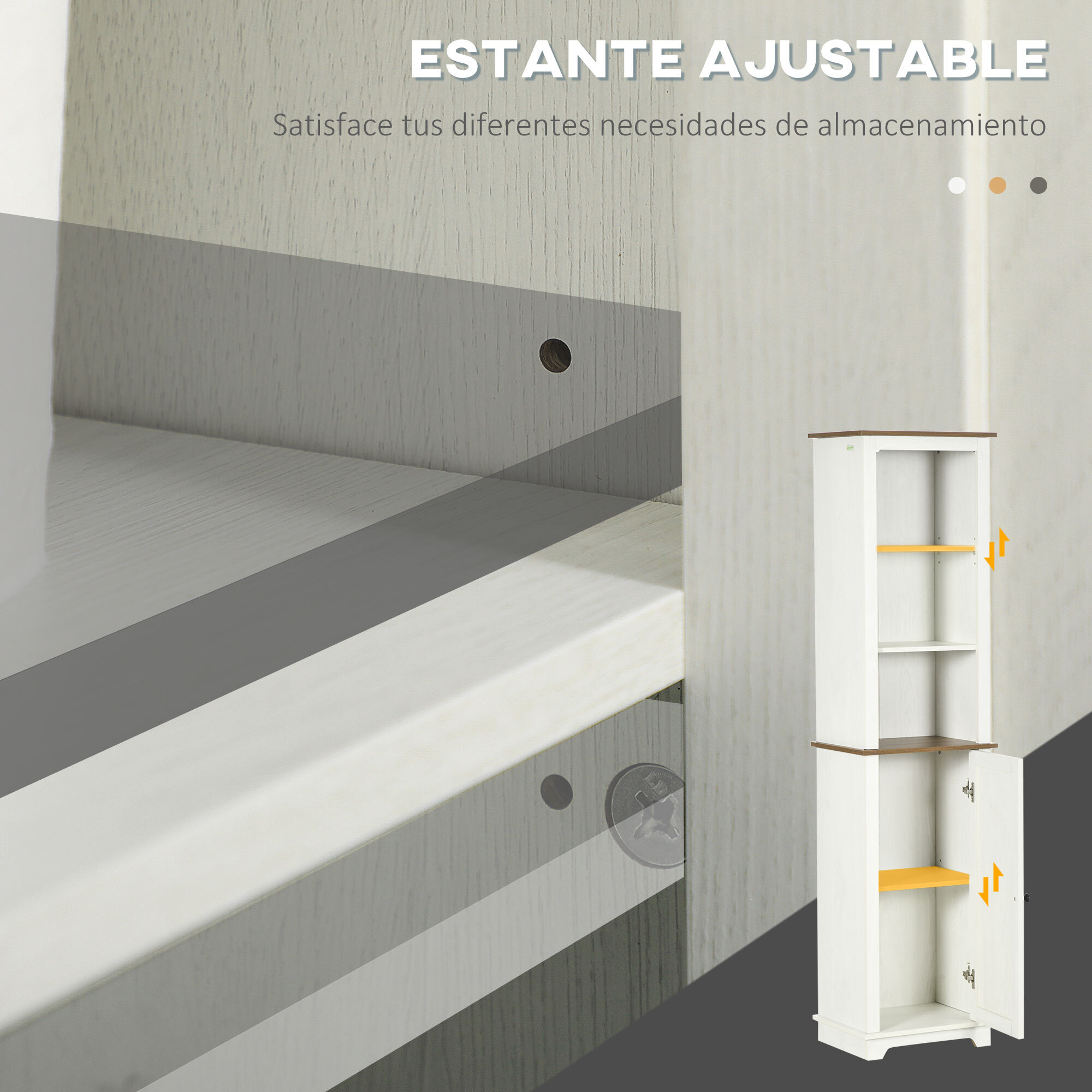 Conjunto de Baño Juego de Columna de Baño con Estante Ajustable y Mueble para Debajo del Lavabo con 2 Puertas Antivuelco 39,5x30x160 cm 60x30x60 cm Blanco