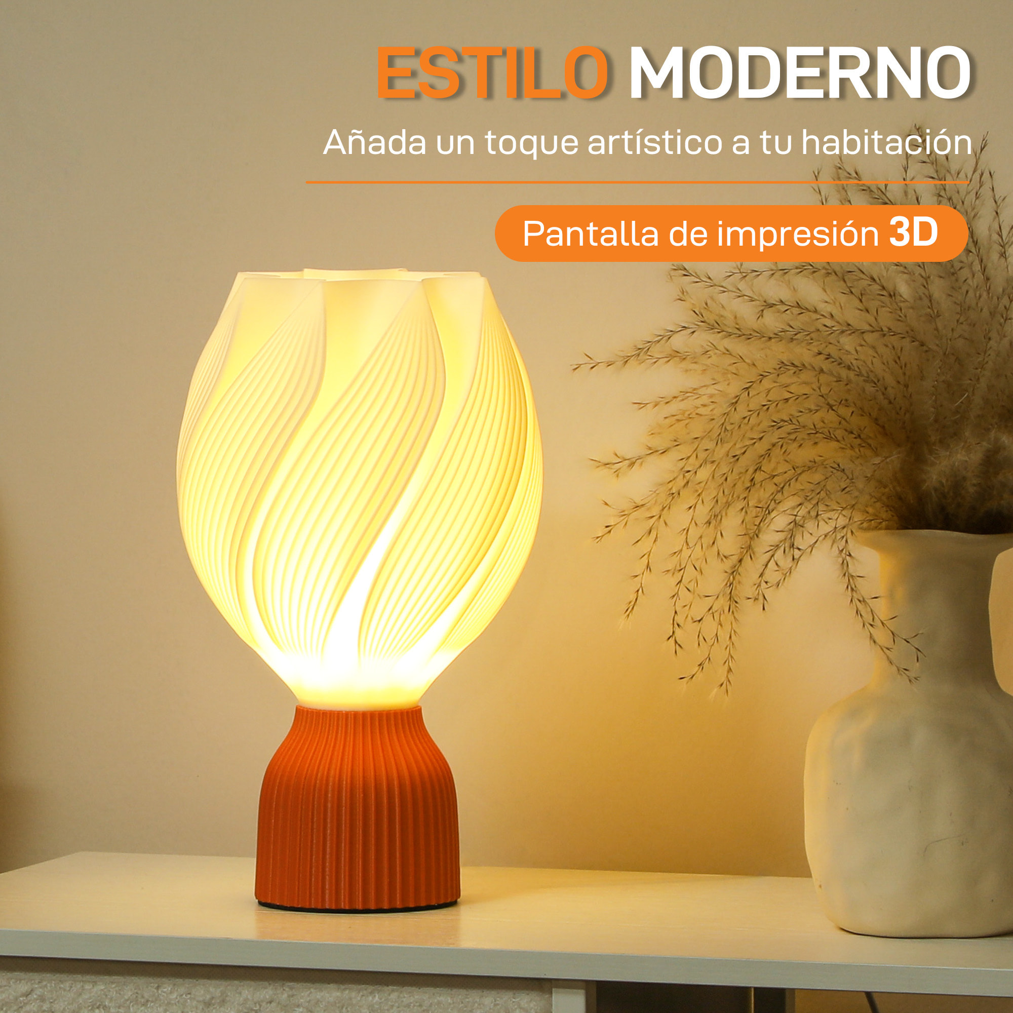Lámpara de Mesita de Noche Pantalla de Impresión 3D Lámpara de Mesa con Diseño de Pétalos Luz Cálida para Dormitorio Salón Blanco