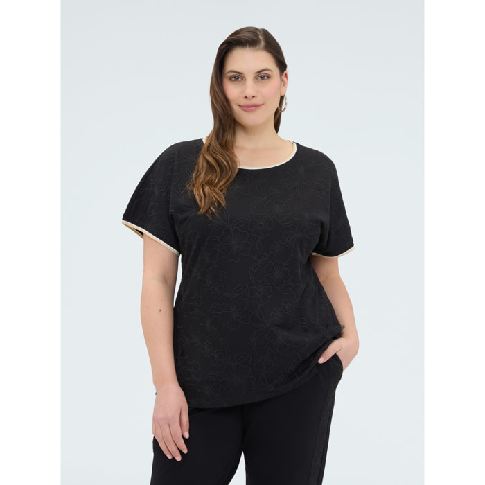 Fiorella Rubino - Camiseta con bordado floral - Negro