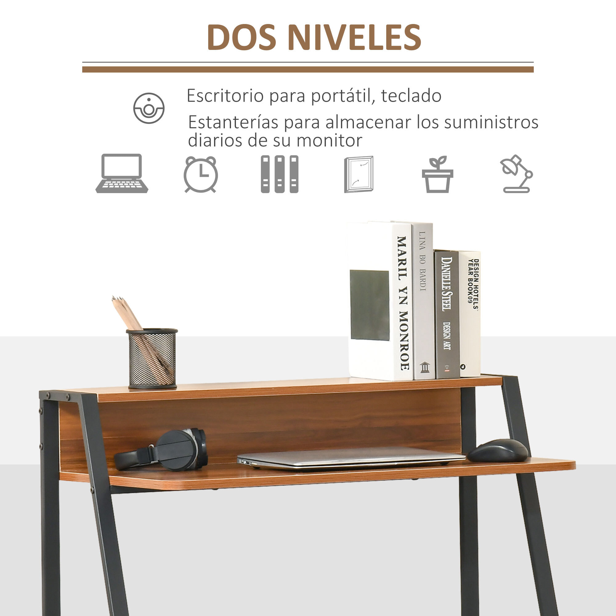 Mesa de Ordenador Industrial para Oficina de Madera 84x45x85cm