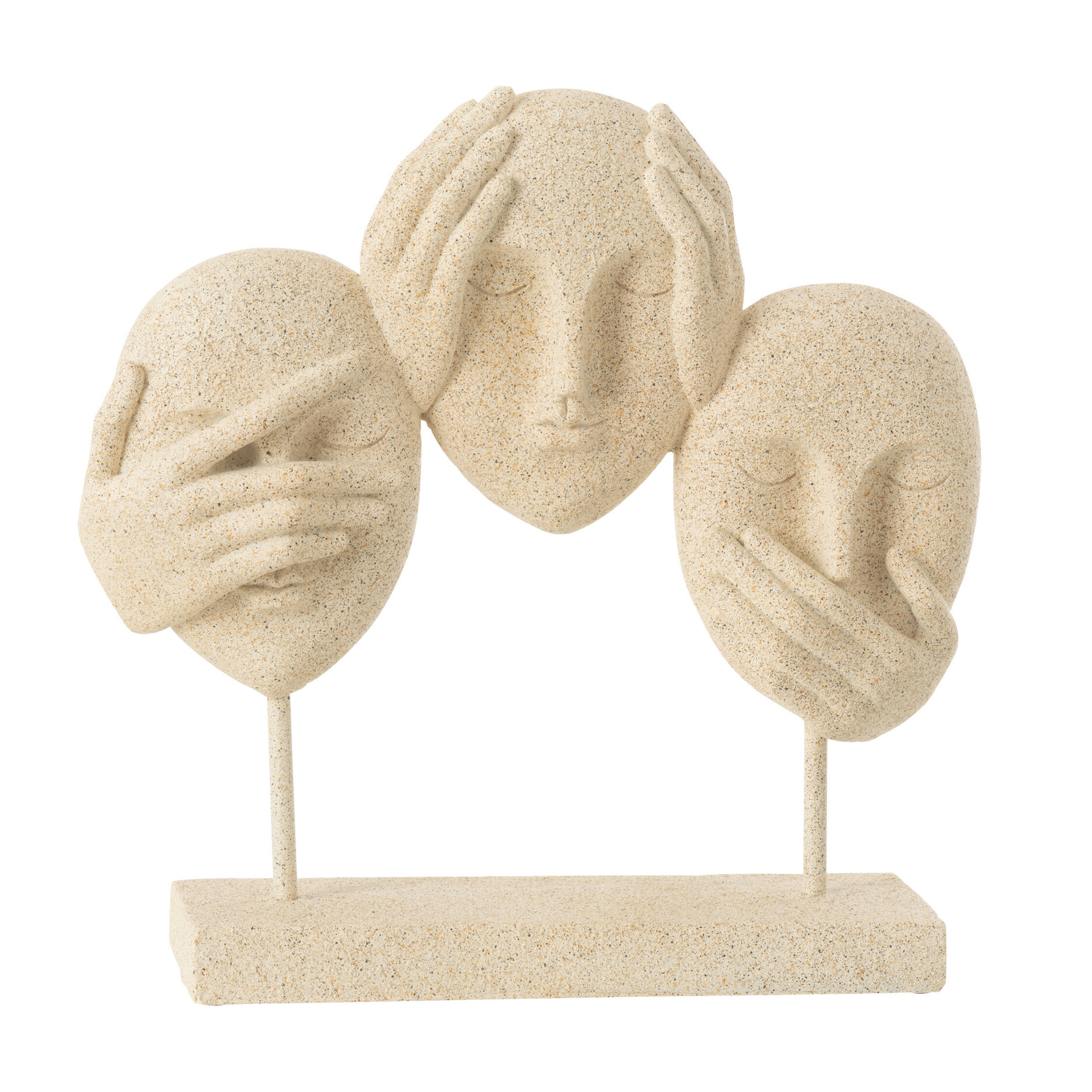 J-Line Visage Ne Rien Voir/Entendre/Se Taire Sur Socle Resine Beige