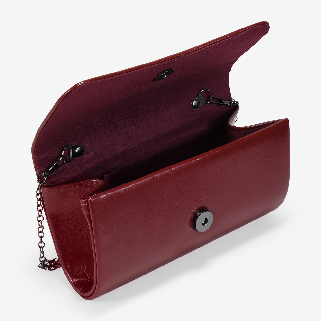 Bolso de fiesta burdeos brillante con solapa