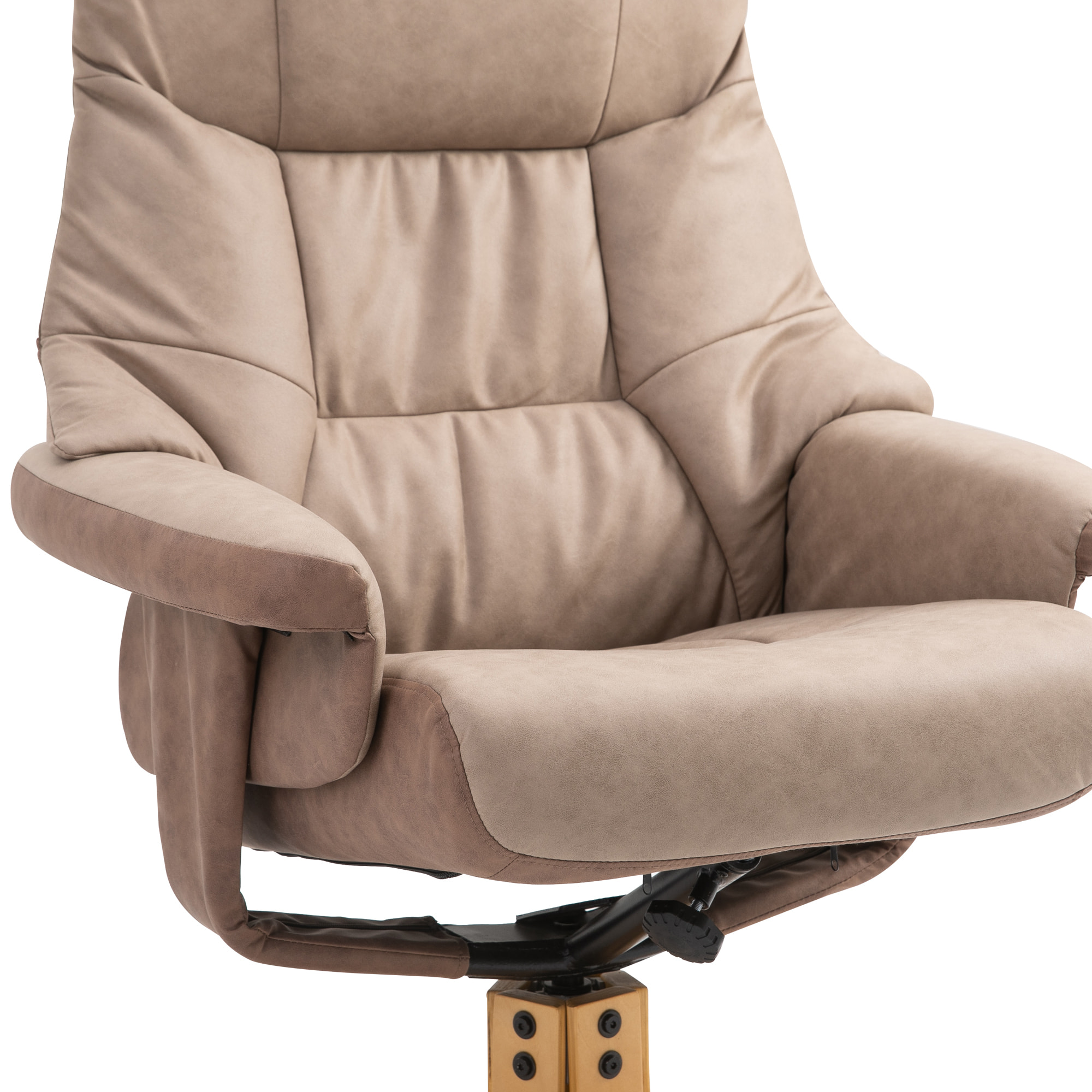 Fauteuil relax style contemporain - dossier inclinable, repose-pied - piètement bois peuplier verni tissu technique taupe clair