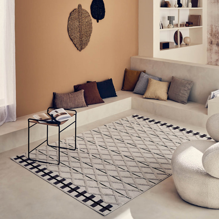 Nala - tapis moderne mini losange, crème