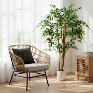 Ficus Artificial 150 cm, con Tronco Natural, Planta Artificial Realista para Interior con Maceta, Decoración para Hogar, Salón, Oficina, 65x65x150 cm, Verde