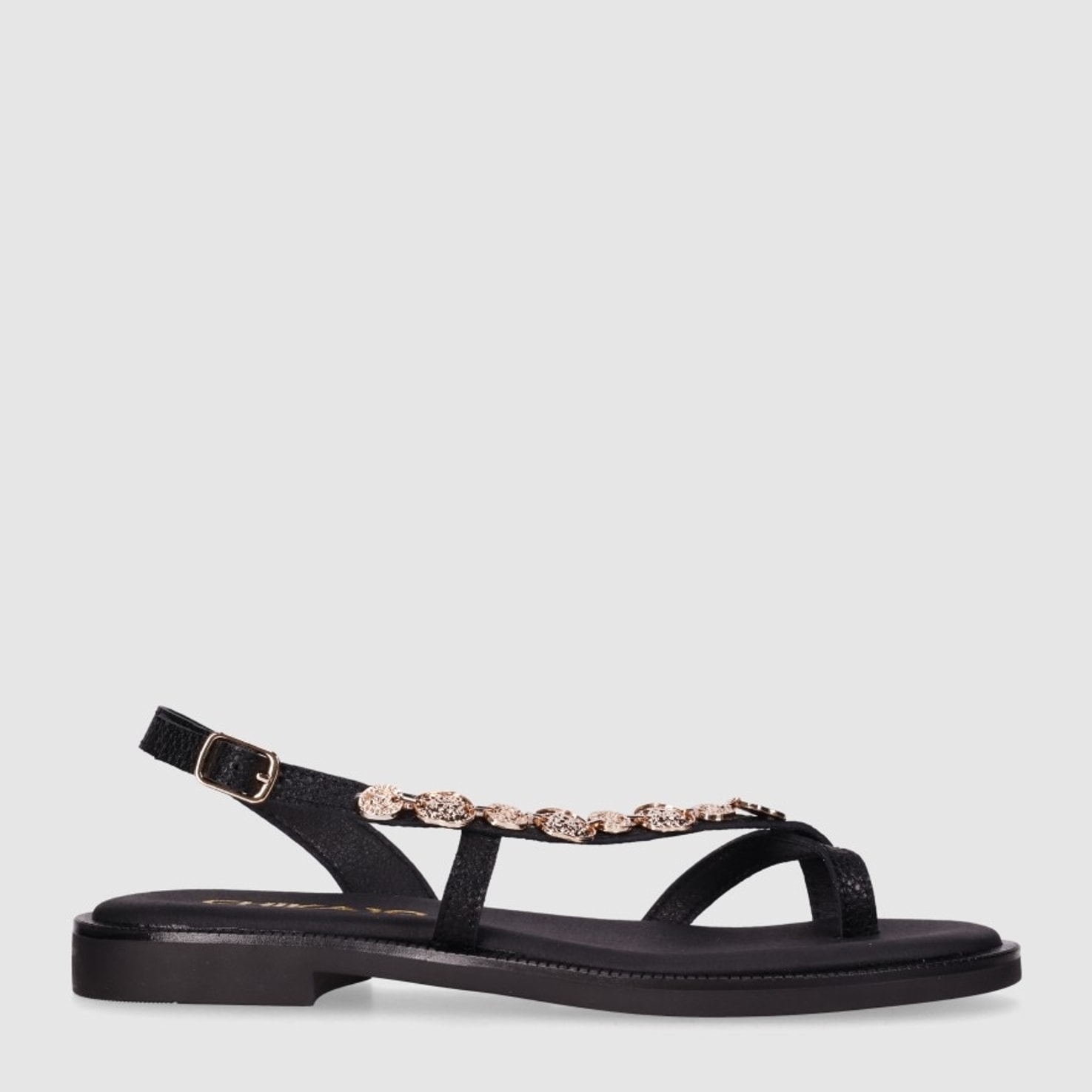 Sandalias de Piel - Negro - Tacón: 1 cm